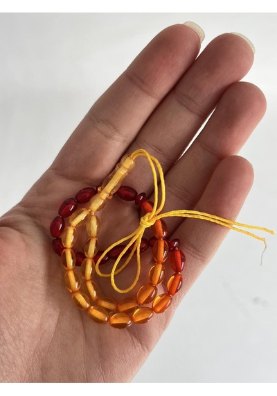 Oval Kesim Kokulu Toz Kehribar Tesbih 33lük 5mm A012