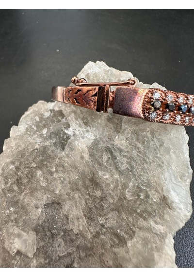 Otantik Oniks Ve Zirkon Taşlı Kilitli Gümüş Bileklik 925 Ayar