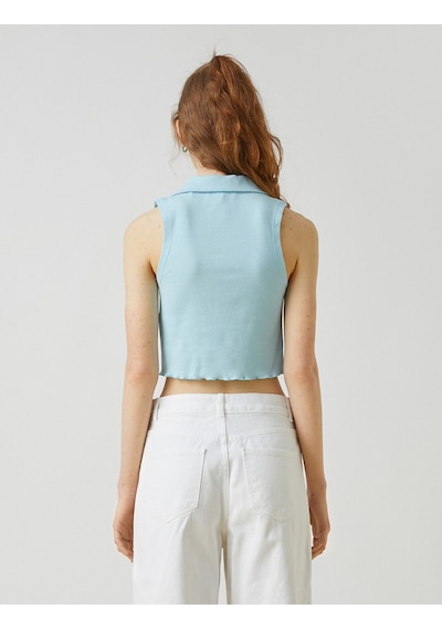 Koton Polo Yaka Kolsuz Pamuklu Crop Atlet Mavi 2sal30082ık