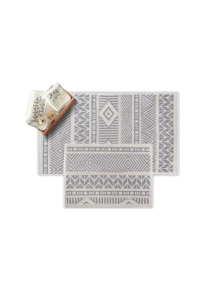 Bluenity Marina Doğal Pamuklu 2'li Banyo Kilim Seti 60x100+50x60 Cm - Gri