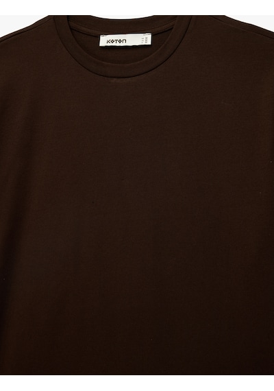 Koton Pamuklu Kısa Kollu Bisiklet Yaka Oversize Basic Tişört Kahverengi 6sak50170ek Kahve