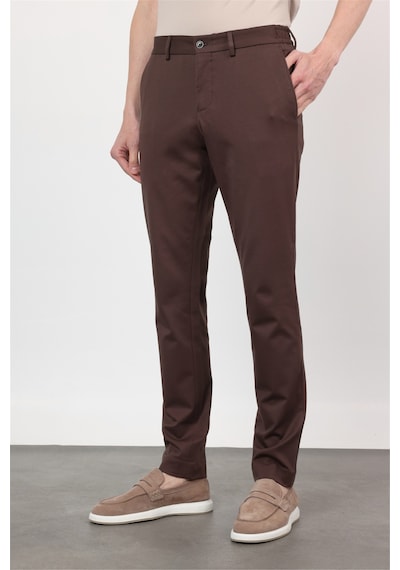 İmza Kahverengi Yan Cep Kendinden Desenli Örme Jogger Slim Fit Esnek Pantolon 1003260174