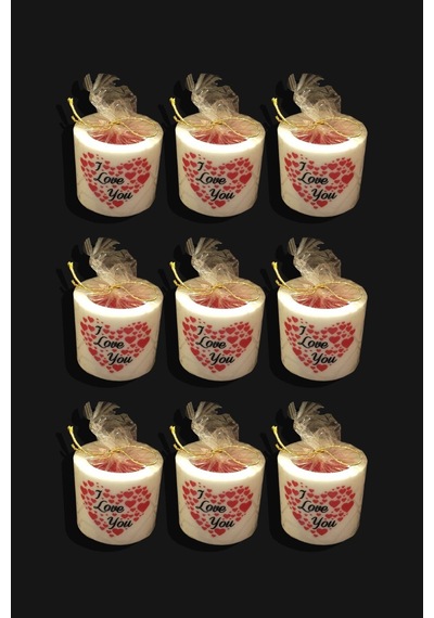 6 Cm Silindir Mum 9'lu Set Kalp Desenli Desenli Çok Renkli