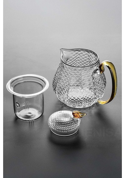 Modern Cam Demlik 550 Ml - Isıya Dayanıklı, Cam Süzgeçli Ve Altın Kulplu Çay Keyfi çok renkli