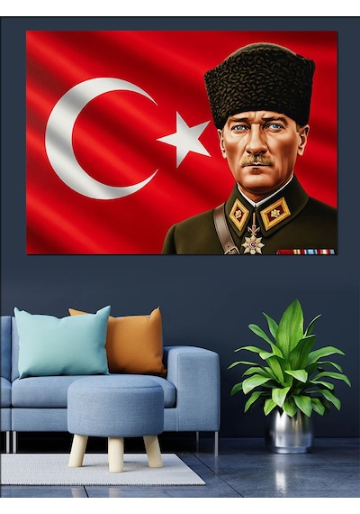 Türkiye Bayrağı Atatürk Dekoratif Kanvas - Mdf Ahşap Tablo