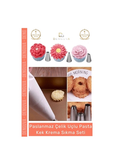Krematorbası Paslanmaz Çelik Pasta Cupcake Uçlu Tasarım Süsleme Torbası Krema Sıkma Seti 10 Parça Çok Renkli