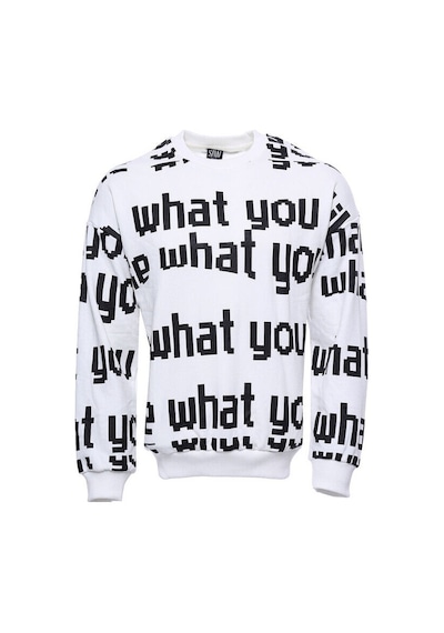 Wessi Beyaz Baskılı Bisiklet Yaka Sweatshirt Beyaz