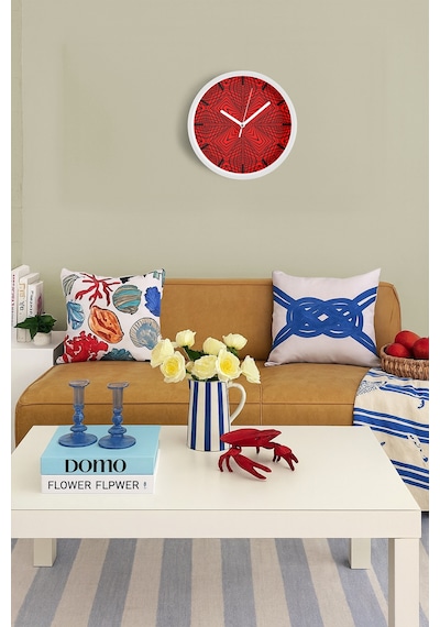 Siyah - Kırmızı Optik İllüzyon Modern Tasarım Duvar Saati - 35cm - Önü Camlı Beyaz Kasa Beyaz
