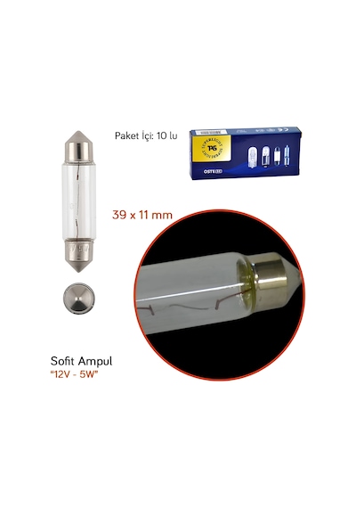10 Adet 12v 5w Sofit Ampul 39mmx10mm
