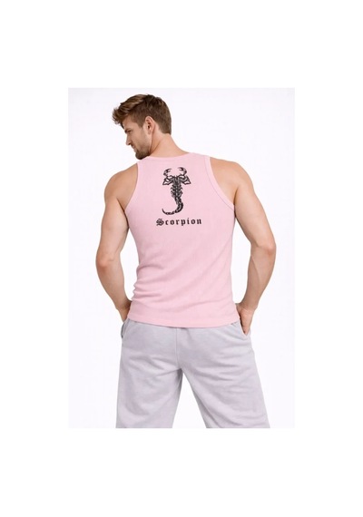 Vexor Erkek Fitilli Atlet Sıfır Yaka Slim Fit Arka Baskılı Spor Atlet - Pembe