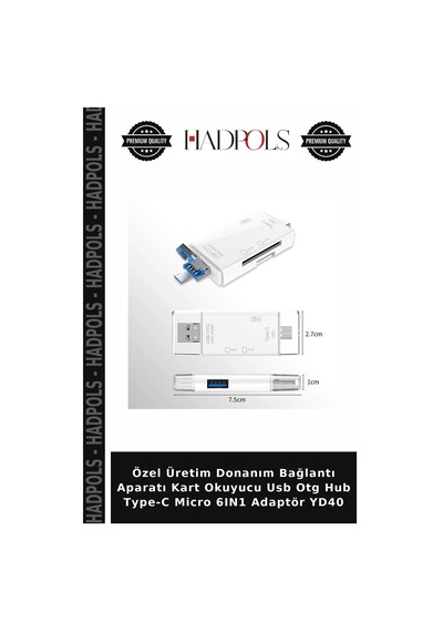 Özel Üretim Donanım Bağlantı Aparatı Kart Okuyucu Usb Otg Hub Type-c Micro 6ın1 Adaptör Yd40