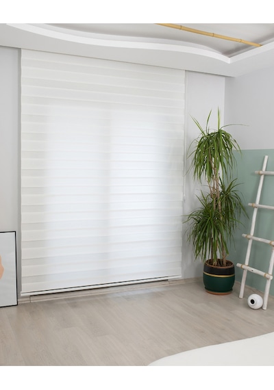 İncilifehome İcl780 Mikro Pliseli Zebra Stor Perde Kırık Beyaz Alüminyum Kasalı Kırık Beyaz