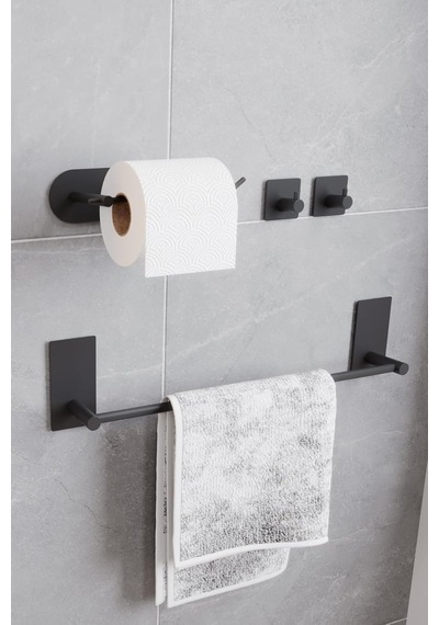 Paslanmaz Çelik Yapışkanlı Banyo Aksesuar Seti-havluluk-tuvalet Kağıdı Askısı-bornoz Askılığı Mat Siyah Diğer