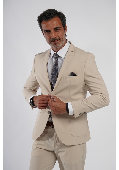 İntersivin Slim Fit Likralı Mikrofiber Kumaş Toprak Takım Elbise Toprak