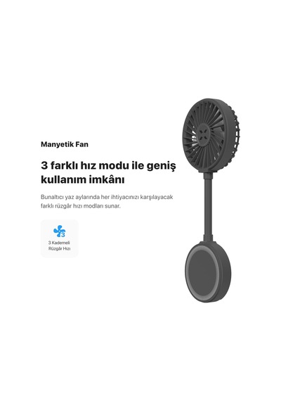 Xenon Smart El Vantilatörü / Şarjlı Taşınabilir Teleskobik Katlanabilir Sessiz Mini Fan X6104 Gri