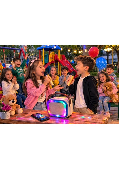 Teknozeel Mikrofonlu Karaoke 5 Ses Efektli Rgb Led Işıklı Bluetooth Kablosuz Hoparlör Ses Bombası