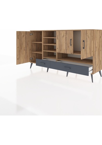 Kronos Konsol 8 Raflı 2 Çekmeceli 3 Kapaklı 176x59x99 Çam-çam/ant Çam-çam/antrasit