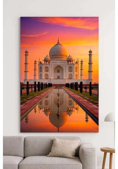 Taj Mahal Gün Batımı Cam Tablo Aşkın Ve Zarafetin Sembolü, Modern Dekoratif Sanat