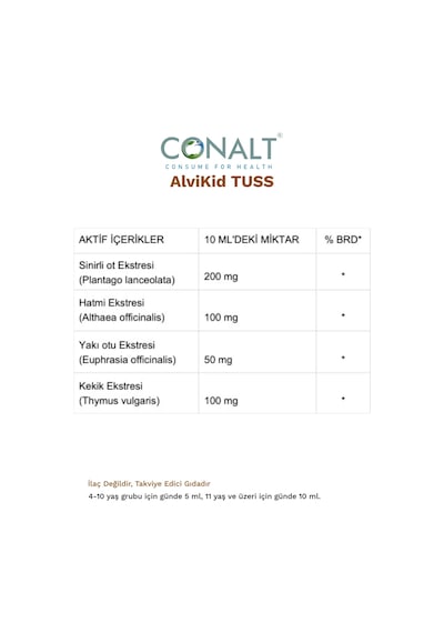 Alvikid Tuss Çocuklara Özel Bitkisel Ekstreler İçeren Premium Takviye 100 Ml Şurup