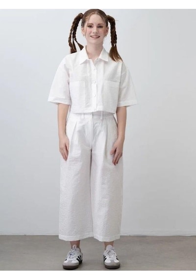 Zekids Kız Çocuk Crop Gömlek Poplin Pantolon Takım-15793 Beyaz