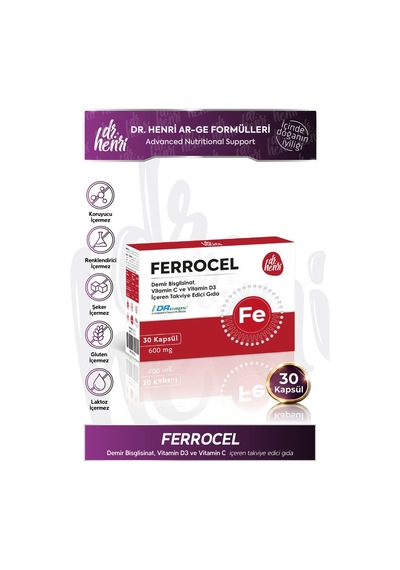 Dr. Henri Ferrocel Demir Bisglisinat Vitamin D3 ve Vitamin C 30 Kapsül