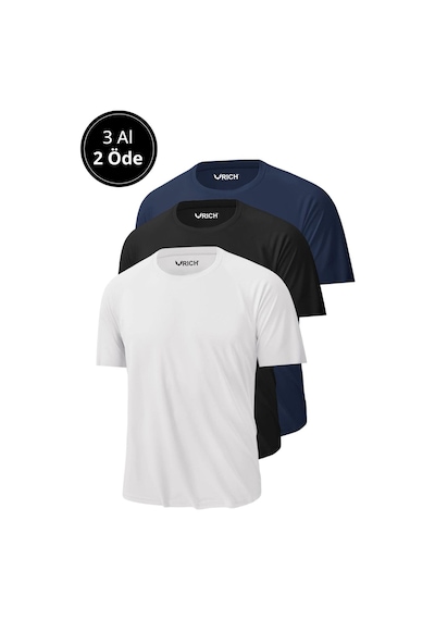 Rich Erkek 3'lü Paket %100 Pamuk Slim Fit Tişört Basic Bisiklet Yaka Kısa Kollu T-shirt Lacivert