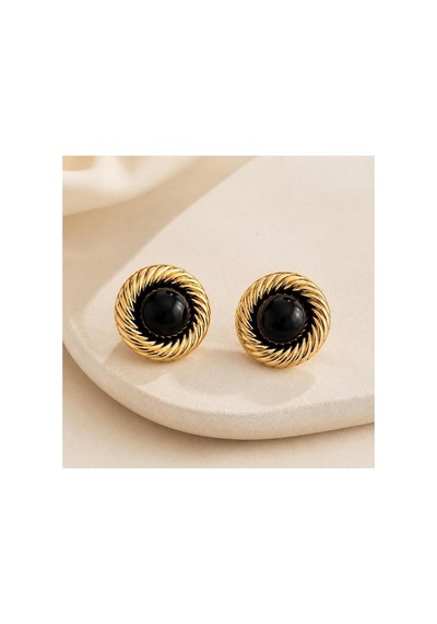 Gold Burgu Çerçeveli Siyah Taşlı Küpe Siyah - 886705171 Siyah - 886705171 Siyah