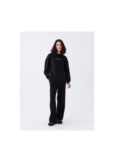 LC Waikiki Lcw Vision Bisiklet Yaka Baskılı Uzun Kollu Oversize Kadın Sweatshirt Black