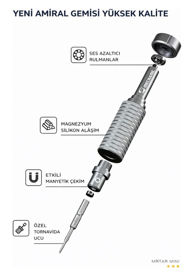 Mechanıc Mortar Mini 6 Sı 1 Arada Profesyonel Hassas Tornavida Seti Manyetik Uç, Sessiz Rulman, Magnezyum Alaşım,