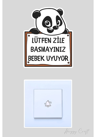 Lütfen Zile Basmayınız Bebek Uyuyor Gülen Panda Sticker Kapı Zili Etiketi Standart