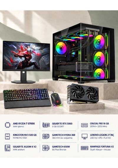Symoon SYMOONPC0232 R7-5700X 8 GB 16 GB 500 GB SSD RTX5060 27" Dos Masüstü Oyuncu Bilgisayarı