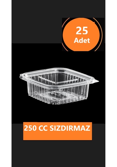 Sızdırmaz Düz Kapaklı Şeffaf Plastik Kap 250 Cc Kapasiteli, 25 Adet, Gıda Saklama Ve Servis Kabı Şeffaf Gri