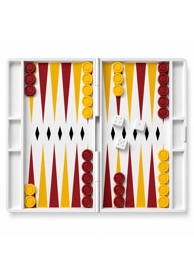 Taşınabilir Tavla Seti Katlanabilir Seyahat Tipi Tavla Oyunu 25x20 Cm Beyaz Kasa Kırmızı Sarı Taşlı