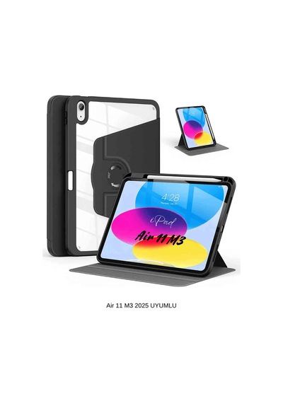 Apple Uyumlu iPad Air 11 2025 M3 Çip 360 Dönebilen Yatay Dikey Standlı Fuchsia Pino Tablet Kılıfı Kılıf