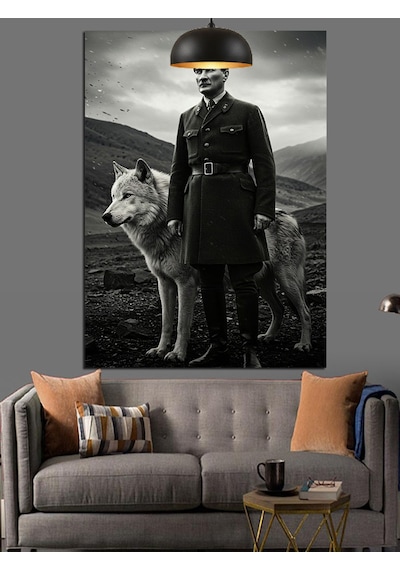 Mustafa Kemal Atatürk Ve Kurt Dekoratif Kanvas - Mdf Ahşap Tablo