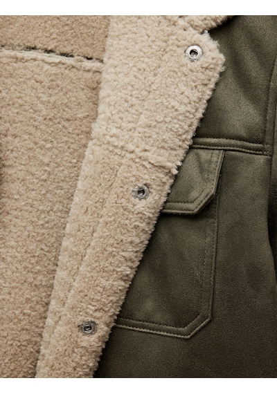 Koton Kapaklı Cepli Çıtçıt Düğme Detaylı Slim Fit İçi Peluş Yaka Suni Süet Ceket Haki 6wam20103hw