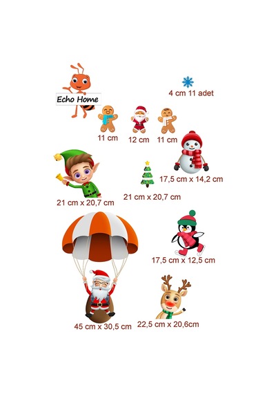 Paraşütle Uçan Noel Baba Kardan Adam Penguen Ve Kurabiye Adamlar Yılbaşı Sticker