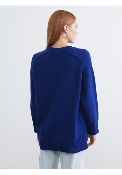 Lcw Modest Mavi Bisiklet Yaka Oversize Kadın Triko Tunik
