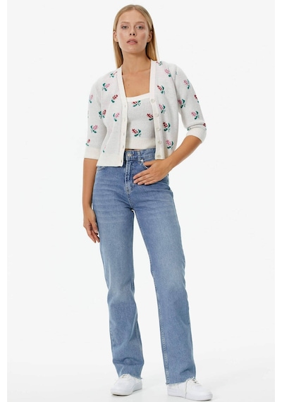Sementa Çiçek Motifli Crop Triko Takım - Kemik 001