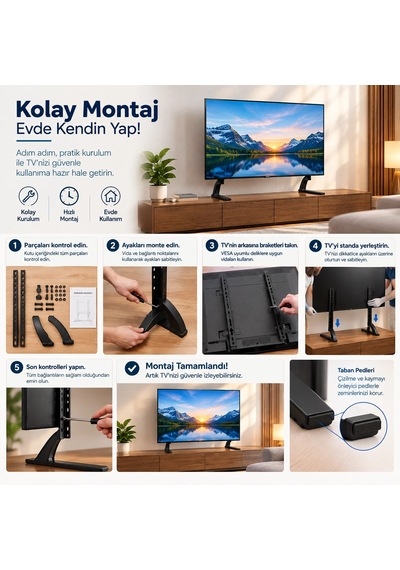 Omniax 37''- 80''arası Uyumlu Tv Standı Lcd Led Tv Ayagı Masa Üstü Kullanım