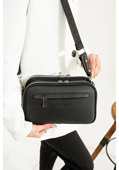 Just Polo Kadın Günlük Kullanıma Uygun Gofraj Baskılı Lüks Omuz Çantası Shoulder Bag Siyah