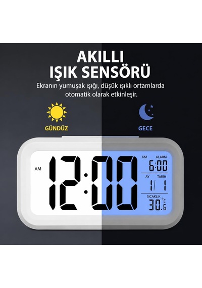 Dekoratif Dijital Alarmlı Saat Lcd Işıklı Termometreli Alarmlı Dijital Mini Masa Saati Masada Yer Kalamayan Ve Beli Diğer