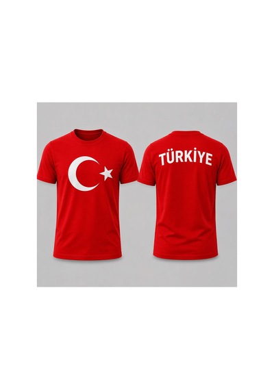 Herkesemoda Türkiye Baskı Detaylı Basic T-shirt Kırmızı