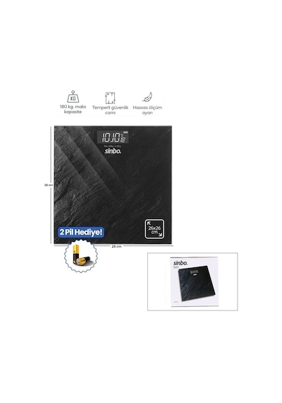 Sinbo Sbs-4450 Banyo Baskül Terazi Tartı 26x26cm 180kg/50gr Pilli Dijital Siyah Cam Lcd Ekran Diğer