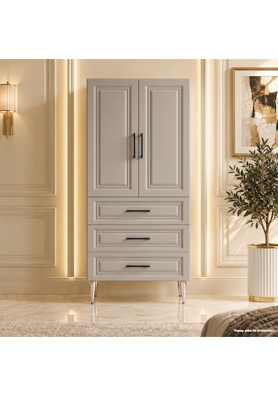 Ravello Çok Amaçlı Dolap 60 Cm 2 Kapak 3 Çekmece Soft Kaşmir - Çok Amaçlı Erzak Dolabı Bej