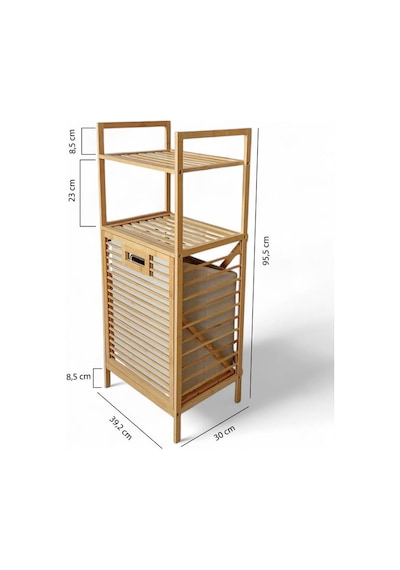 Digithome Bambu Eco-lıte Basıc Kirli Sepetli 2 Raflı Banyo Düzenleyici Çamaşır Sepeti Db-0031 Kahverengi