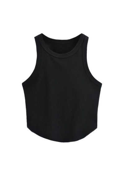 Liona Kadın Oval Etekli Siyah Renk Bisiklet Yaka Crop Top Bluz 001