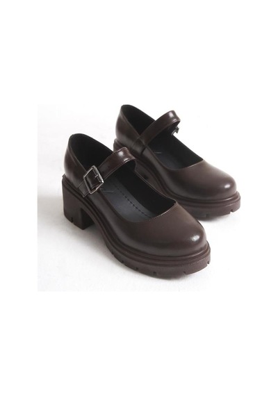 Alemdarshop K-708 Kahve Kırışık Rugan Tokalı Yüksek Tabanlı Loafer Ayakkabı C.kahve