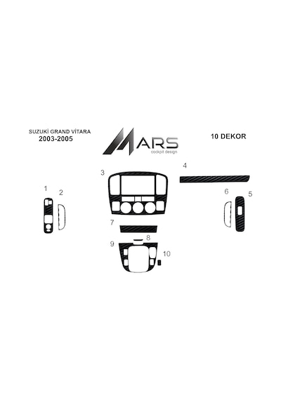 Suzuki Grand Vitara Torpido Kaplama 2003-2005 10 Parça Siyah Karbon