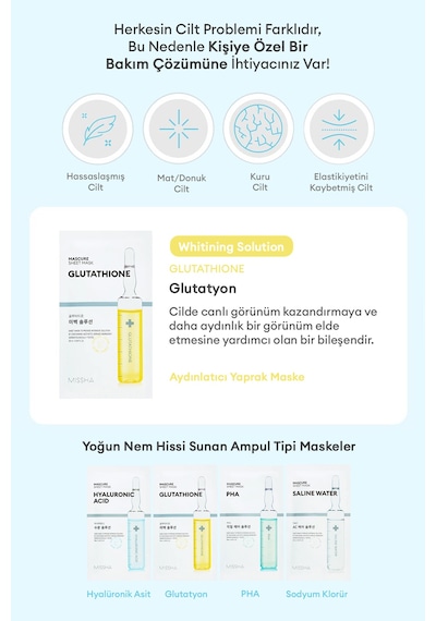 Missha Glutathione İçerikli Aydınlatıcı Yaprak Maske 1 Adet Mascure Whitening Solution Sheet Mask